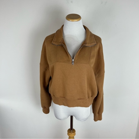 Abercrombie & Fitch 1/4 Zip Sweatshirt Camel Brown Size S - Picture 1 of 4
